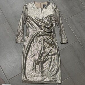 Vince Camuto Shimmering Silver Long Sleeve Dress
